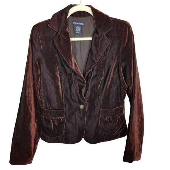 Boston Proper Womens Velvet Blazer Chocolate Brown Size 6 Dark Academia Preppy - Picture 1 of 7
